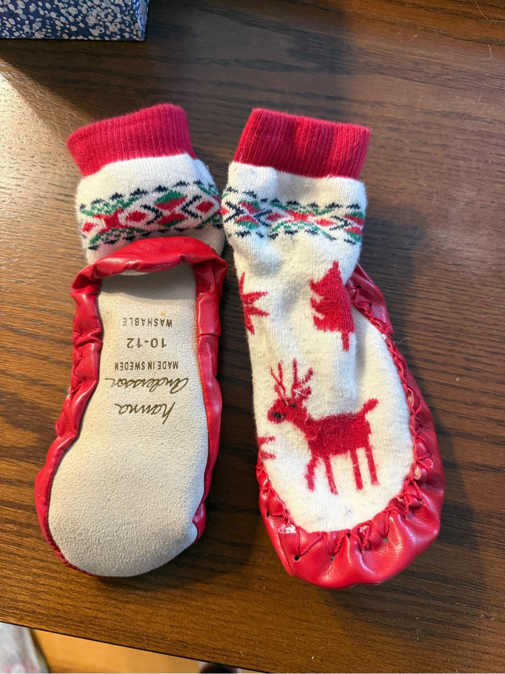 Hanna Andersson Red and White Reindeer Moccasins